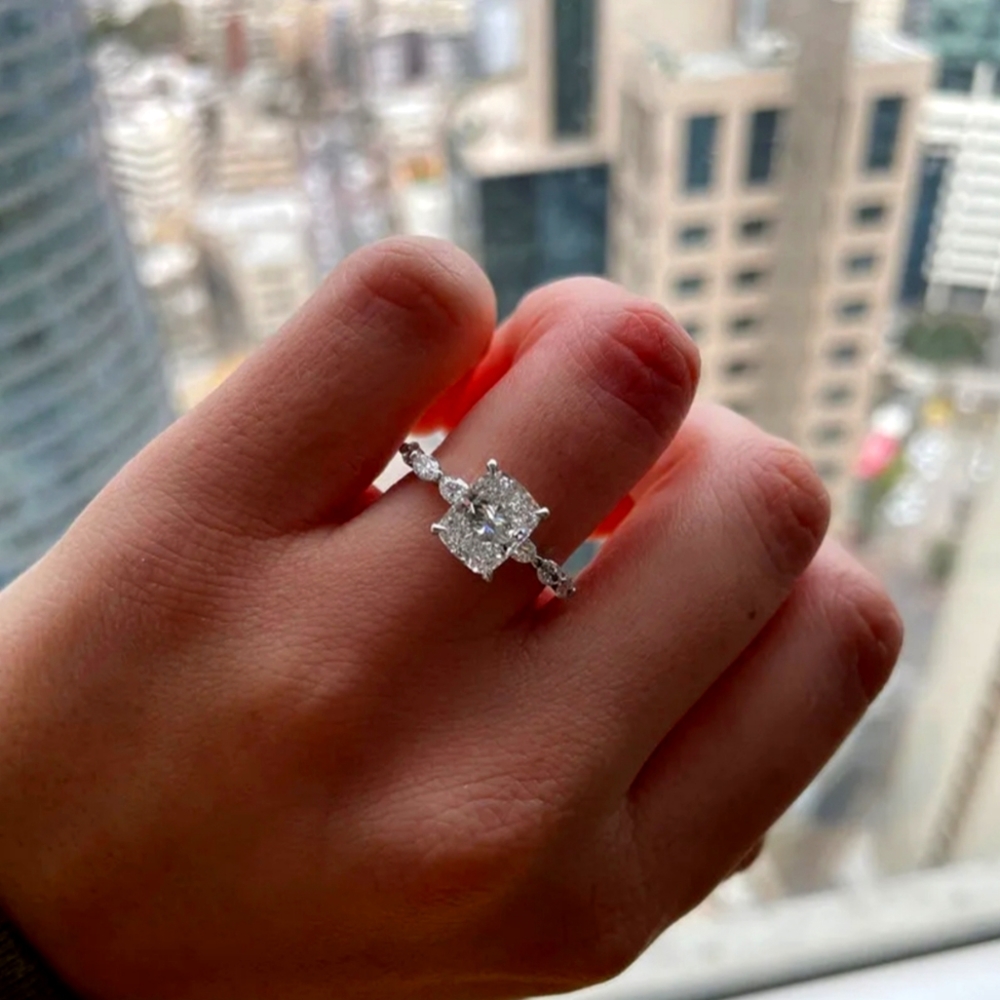 Cushion Cut Engagement Ring in Sterling Silver